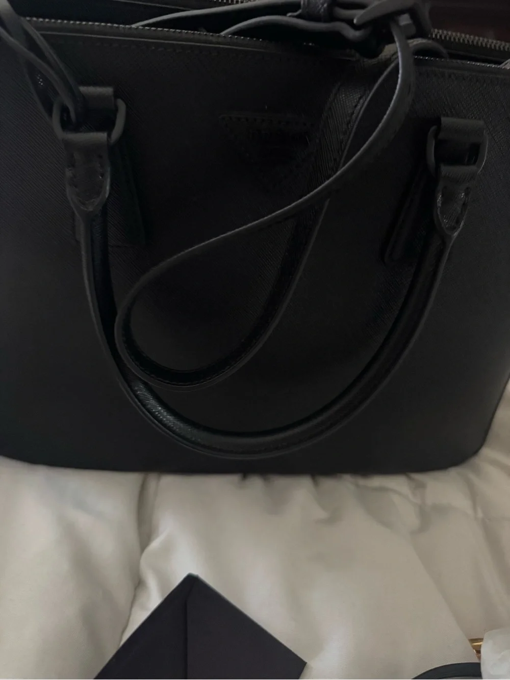 Prada Black Saffiano Leather Satchel with Gold Hardware